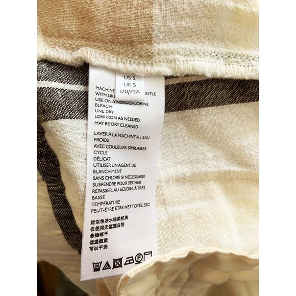 By Anthropologie Colette Pants Tan Striped Belted Elastic Waist Wide Leg Size S - Picture 7 of 8